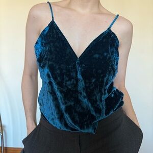 Blue velvet sexy wrap top/bodysuit